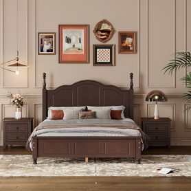 Retro Style Full Size Wood Platform With Wooden Slat Support