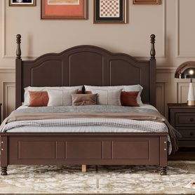 Retro Style Full Size Wood Platform With Wooden Slat Support