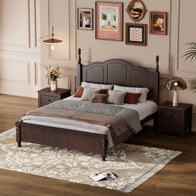 Retro Style Full Size Wood Platform With Wooden Slat Support