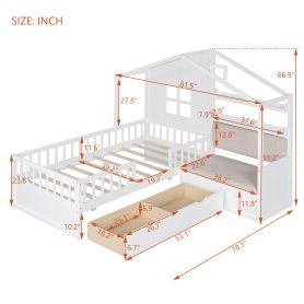 Twin House Bed With Sofa, Two Drawers and Storage Shelf