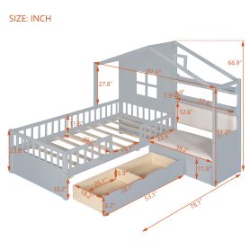 Twin House Bed With Sofa, Two Drawers and Storage Shelf