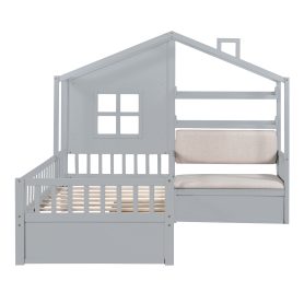 Twin House Bed With Sofa, Two Drawers and Storage Shelf