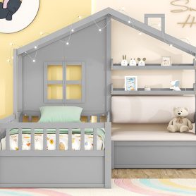 Twin House Bed With Sofa, Two Drawers and Storage Shelf