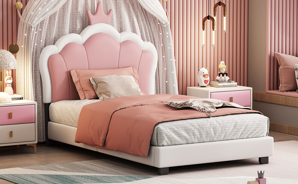 Twin Size Upholstered Princess Bed With Crown Headboard 13 Twin Size Upholstered Princess Bed With Crown Headboard