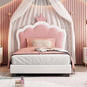 Twin Size Upholstered Princess Bed With Crown Headboard 24 Twin Size Upholstered Princess Bed With Crown Headboard