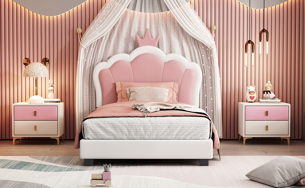 Twin Size Upholstered Princess Bed With Crown Headboard 12 Twin Size Upholstered Princess Bed With Crown Headboard