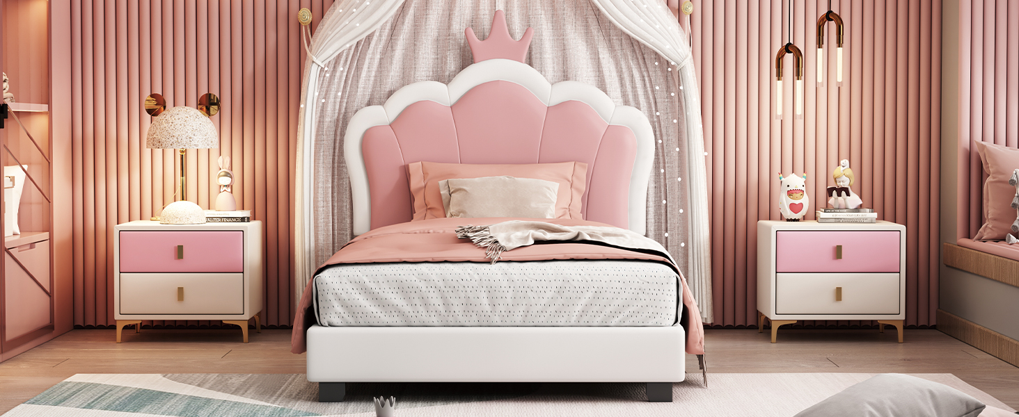 Twin Size Upholstered Princess Bed With Crown Headboard 15 Twin Size Upholstered Princess Bed With Crown Headboard
