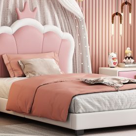 Twin Size Upholstered Princess Bed With Crown Headboard 26 Twin Size Upholstered Princess Bed With Crown Headboard