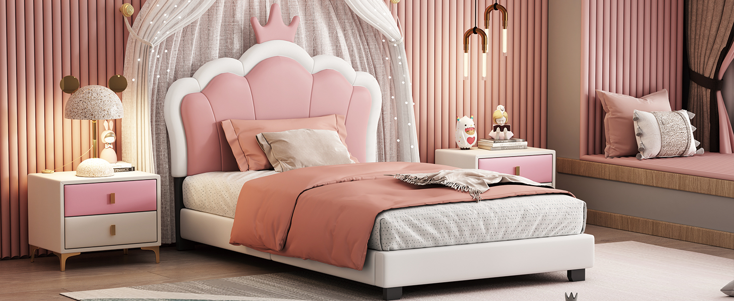 Twin Size Upholstered Princess Bed With Crown Headboard 14 Twin Size Upholstered Princess Bed With Crown Headboard