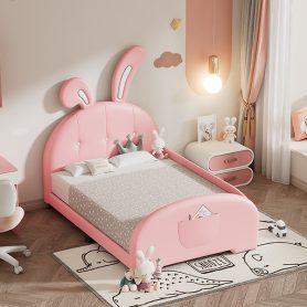 Twin Size Upholstered Rabbit-Shape Princess Bed