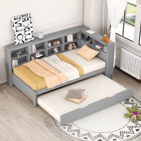 Wooden Twin Size Daybed With Twin Size Trundle, Storage Shelf And USB Charging Ports