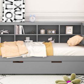Wooden Twin Size Daybed With Twin Size Trundle, Storage Shelf And USB Charging Ports