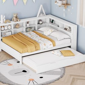 Full Size DayBed with Twin Size Trundle, Storage Shelf and USB Charging Ports