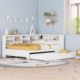 Full Size DayBed with Twin Size Trundle, Storage Shelf and USB Charging Ports