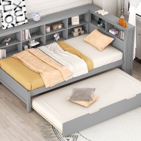 Wooden Twin Size Daybed With Twin Size Trundle, Storage Shelf And USB Charging Ports