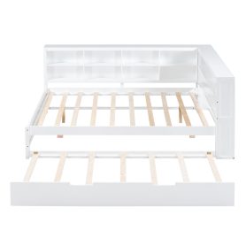 Wooden Full Size Daybed With Twin Size Trundle, Storage Shelf And USB Charging Ports