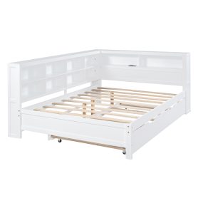 Wooden Full Size Daybed With Twin Size Trundle, Storage Shelf And USB Charging Ports