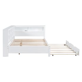 Wooden Full Size Daybed With Twin Size Trundle, Storage Shelf And USB Charging Ports