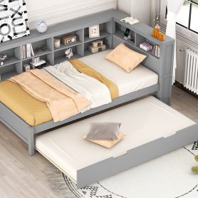 Wooden Twin Size Daybed With Twin Size Trundle, Storage Shelf And USB Charging Ports