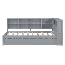 Wooden Twin Size Daybed With Twin Size Trundle, Storage Shelf And USB Charging Ports