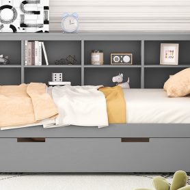 Wooden Twin Size Daybed With Twin Size Trundle, Storage Shelf And USB Charging Ports