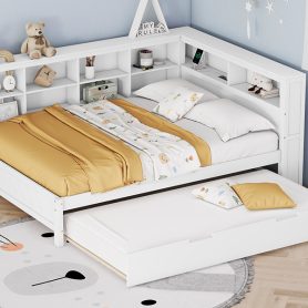 Full Size DayBed with Twin Size Trundle, Storage Shelf and USB Charging Ports