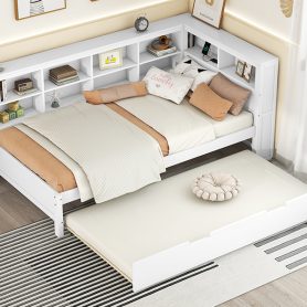 Wooden Twin Size Daybed With Twin Trundle, Storage Shelf and USB Charging Ports 36 Wooden Twin Size Daybed With Twin Trundle, Storage Shelf and USB Charging Ports