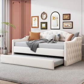 Twin Size Tufted Upholstered Daybed with Trundle