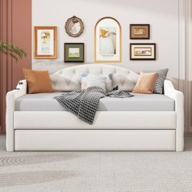 Twin Size Tufted Upholstered Daybed with Trundle
