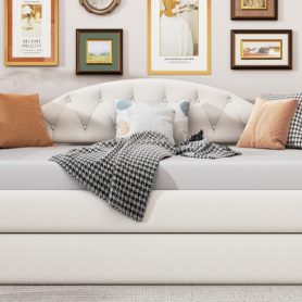 Twin Size Tufted Upholstered Daybed with Trundle