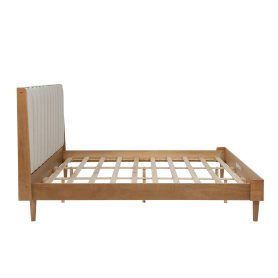 King Size Wood Bed with Piano Key Style Upholstered Headboard