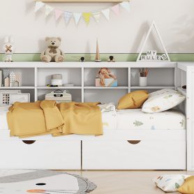 Wooden Twin Size Daybed With 2 Drawers, Storage Shelf And USB Charging Ports