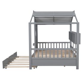 Wooden Full Size House Bed With Trundle and Storage Shlef