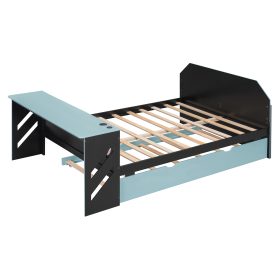 Full Size Wood Daybed with Twin Size Trundle, Desk and USB