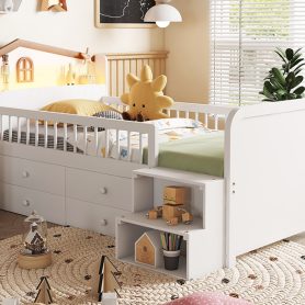 Wooden Twin Loft Bed With House Shape Headboard