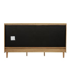 King Size Wood Bed with Piano Key Style Upholstered Headboard