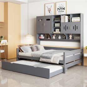 Full Size Wooden Daybed With Twin Size Trundle, and All-in-One Cabinet and Shelf 38 Full Size Wooden Daybed With Twin Size Trundle, and All-in-One Cabinet and Shelf