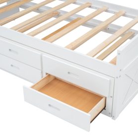 Twin Size Wooden Bed With Storage Headboard With Outlets, Twin Size Trundle With Three Storage Drawers