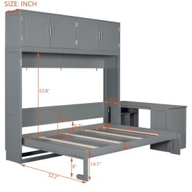 Queen Size Wall Murphy Bed With Desk And Storage Shelves And Big Cabinets