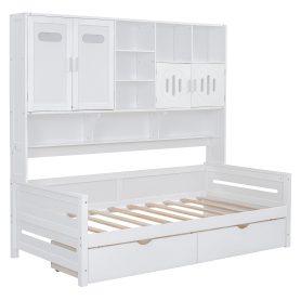 Twin Size Wooden Daybed With 2 Drawers, and All-in-One Cabinet and Shelf 33 Twin Size Wooden Daybed With 2 Drawers, and All-in-One Cabinet and Shelf