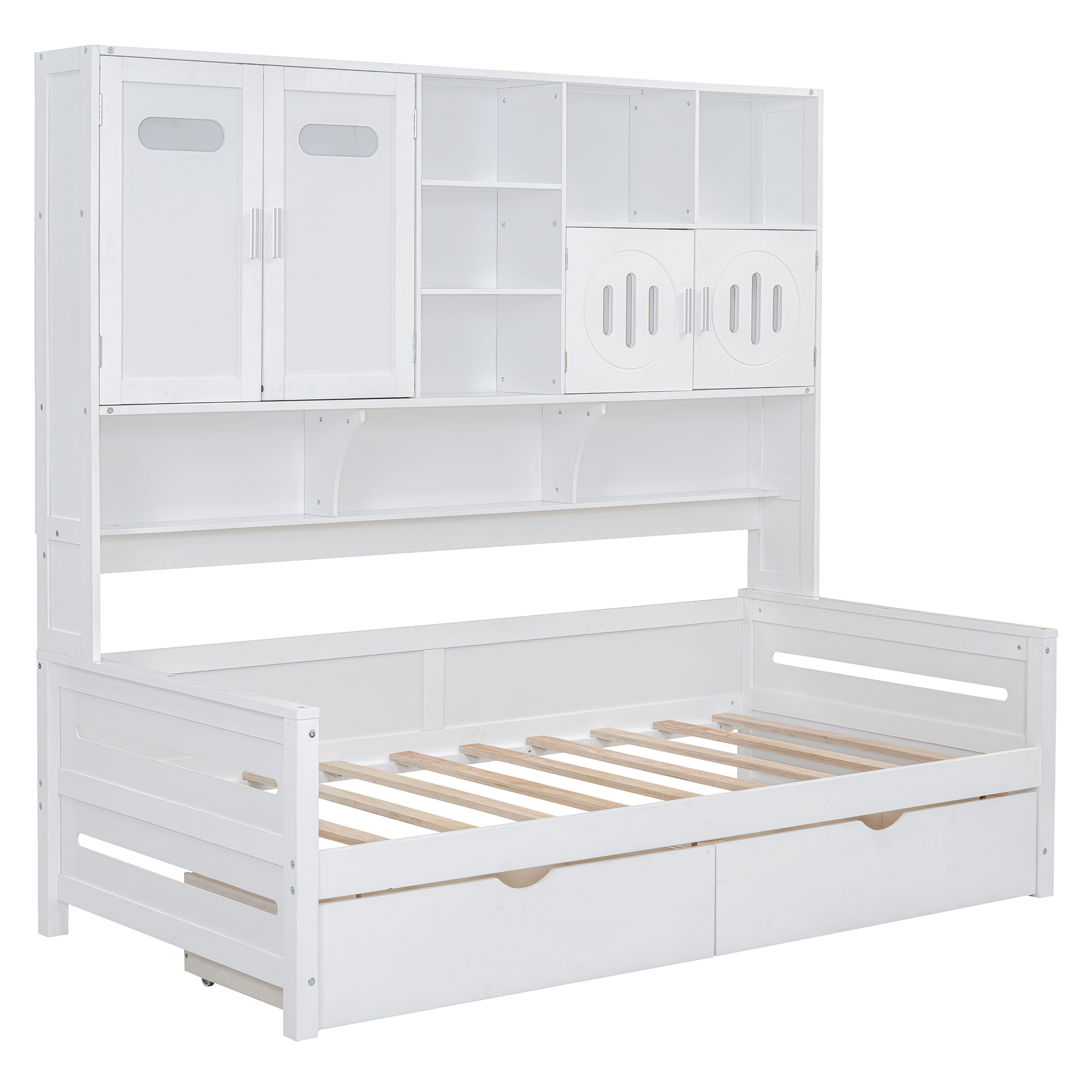 Twin Size Wooden Daybed With 2 Drawers, and All-in-One Cabinet and Shelf 9 Twin Size Wooden Daybed With 2 Drawers, and All-in-One Cabinet and Shelf