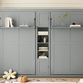 Dual Twin Size Wall Murphy Beds With Cabinets And Shelves