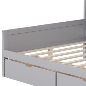 Wooden L-Shape Full Daybed Frame with Study Desk and Built-in Bookshelf