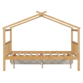 Full Size Wooden House Bed With Drawers