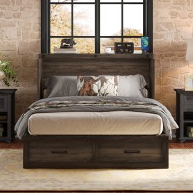 Full Size Farmhouse Murphy Cabinet Bed with Charging Station