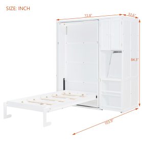 Twin Size Rotating Wall Murphy Beds with Bookshelf, Top Cabinet, Extendable Desk & Side Storage