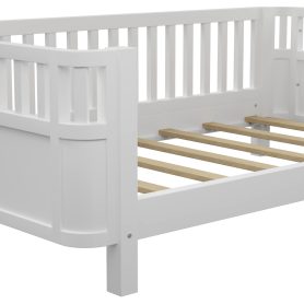 Wood Low Profile Twin Bed With Rails For Girls And Boys