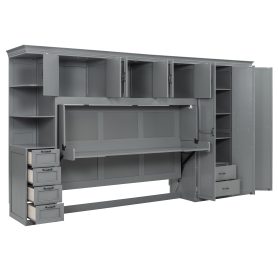 Twin Size Murphy Bed Wall Bed with Wardrobe, Cabinet and Desk