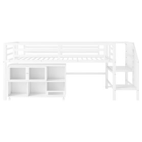 Twin Metal Low Loft Bed With Storage Cubby and Stairs