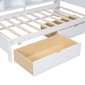Wooden Twin Size Daybed With 2 Drawers, Storage Shelf And USB Charging Ports